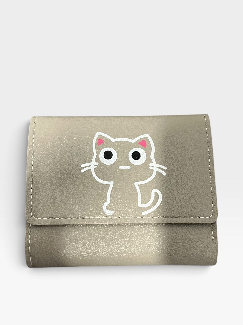 KAWAII CAT Beige Graphic Women's Wallet - Compact Faux-Leather Card Case Wallet
